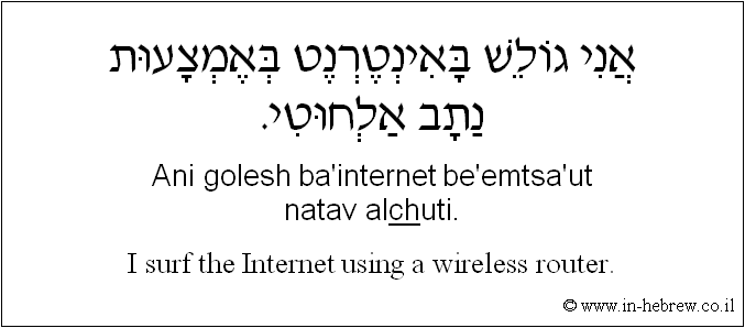 English to Hebrew: I surf the Internet using a wireless router.