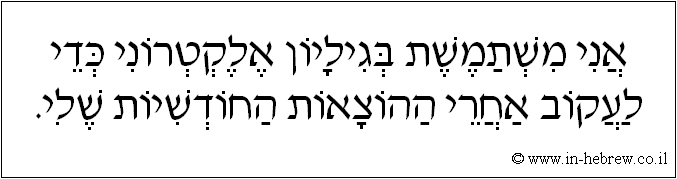 עברית: אני משתמשת בגיליון אלקטרוני כדי לעקוב אחרי ההוצאות החודשיות שלי.