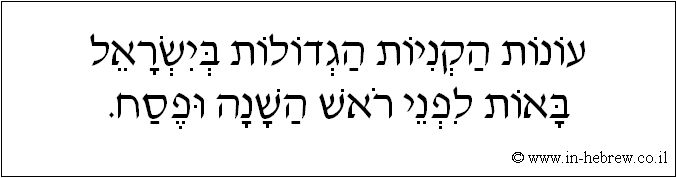 עברית: עונות הקנייה הגדולות בישראל באות לפני ראש השנה ופסח.