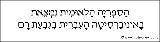 עברית: הספריה הלאומית נמצאת באוניברסיטה העברית בגבעת רם.