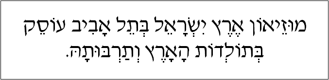 עברית: מוזיאון ארץ ישראל בתל אביב עוסק בתולדות הארץ ותרבותה.