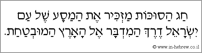 עברית: חג הסוכות מזכיר את המסע של עם ישראל דרך המדבר אל הארץ המובטחת.