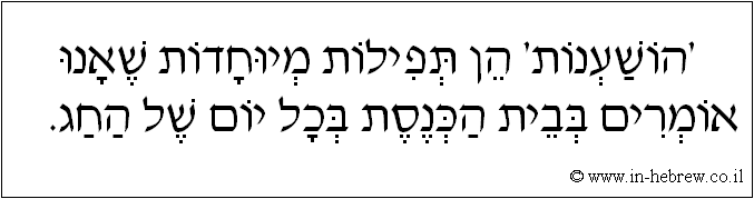 עברית: 'הושענות' הן תפילות מיוחדות שאנו אומרים בבית הכנסת בכל יום של החג.