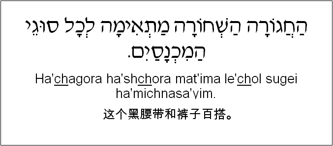 中文和希伯来语: 这个黑腰带和裤子百搭。