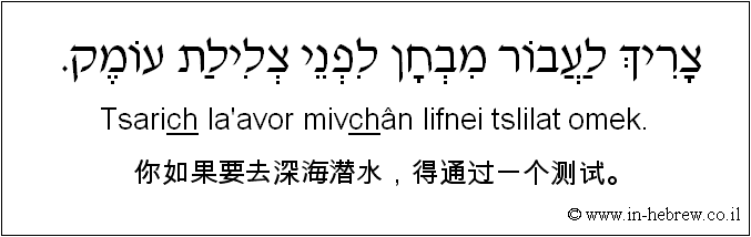 中文和希伯来语: 你如果要去深海潜水，得通过一个测试。