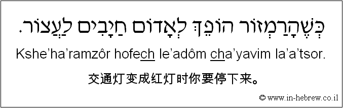 中文和希伯来语: 交通灯变成红灯时你要停下来。