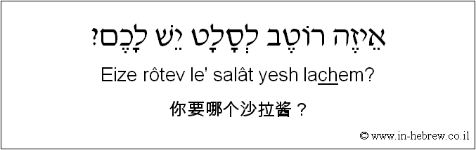 中文和希伯来语: 你要哪个沙拉酱？