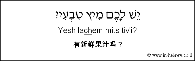 中文和希伯来语: 有新鲜果汁吗？