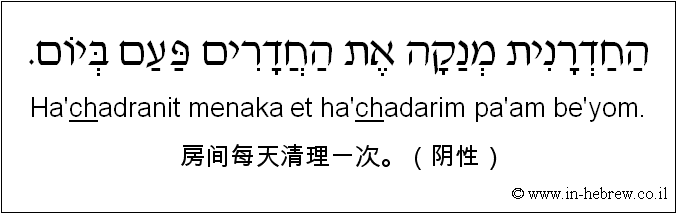 中文和希伯来语: 房间每天清理一次。（阴性）