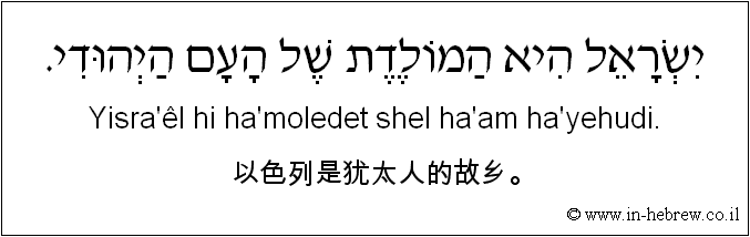 中文和希伯来语: 以色列是犹太人的故乡。
