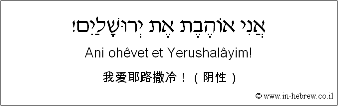 中文和希伯来语: 我爱耶路撒冷！（阴性）