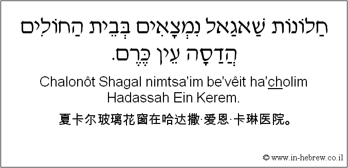 中文和希伯来语: 夏卡尔玻璃花窗在哈达撒·爱恩·卡琳医院。