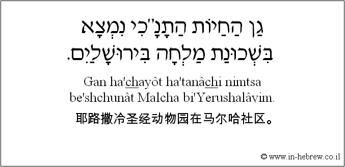 中文和希伯来语: 耶路撒冷圣经动物园在马尔哈社区。