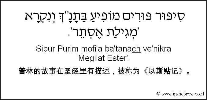 中文和希伯来语: 普林的故事在圣经里有描述，被称为《以斯贴记》。