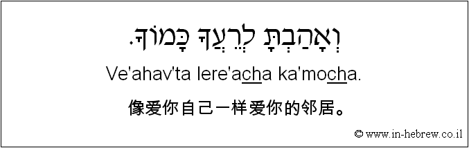 中文和希伯来语: 像爱你自己一样爱你的邻居。
