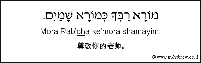 中文和希伯来语: 尊敬你的老师。