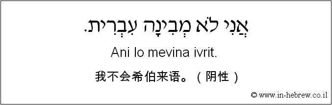 中文和希伯来语: 我不会希伯来语。（阴性）