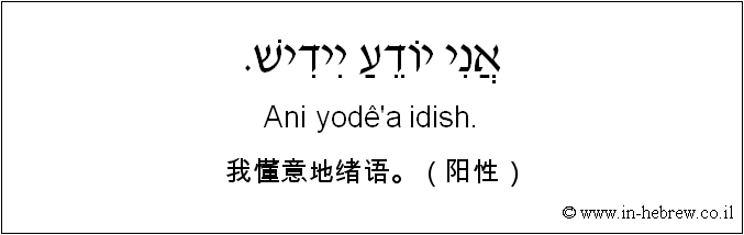 中文和希伯来语: 我懂意地绪语。（阳性）