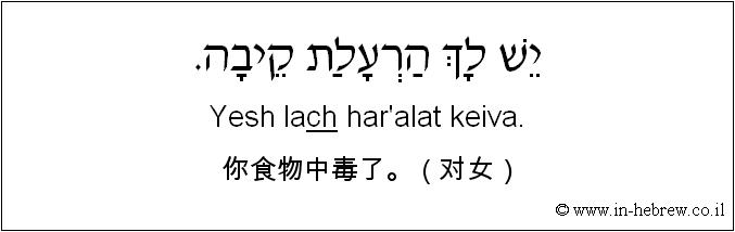 中文和希伯来语: 你食物中毒了。（对女）