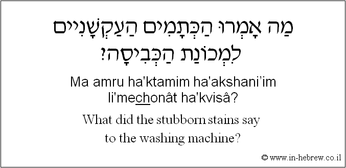English to Hebrew: What did the stubborn stains say to the washing machine?