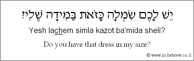 English to Hebrew: Do you have that dress in my size?