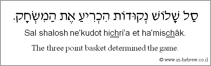 English to Hebrew: The three point basket determined the game.