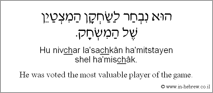 English to Hebrew: He was voted the most valuable player of the game.