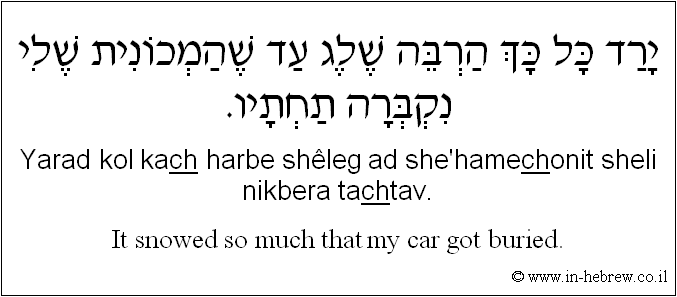 English to Hebrew: It snowed so much that my car got buried.
