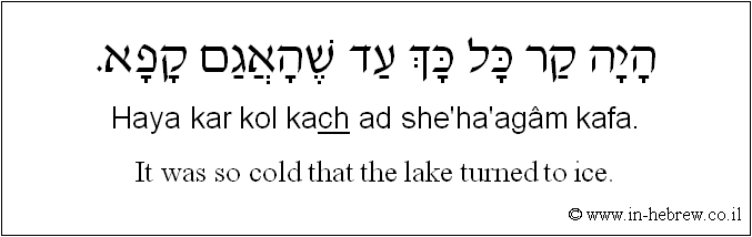 English to Hebrew: It was so cold that the lake turned to ice.