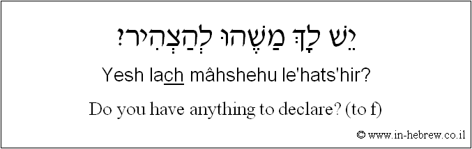 English to Hebrew: Do you have anything to declare? ( to f )