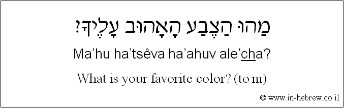 English to Hebrew: What is your favorite color? ( to m )