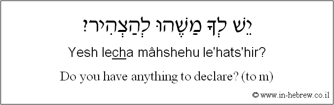 English to Hebrew: Do you have anything to declare? ( to m )