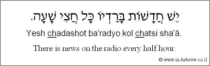 English to Hebrew: There is news on the radio every half hour.