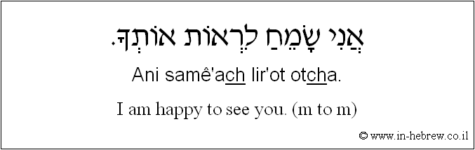 English to Hebrew: I am happy to see you. ( m to m )