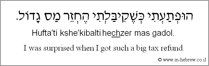 English to Hebrew: I was surprised when I got such a big tax refund.