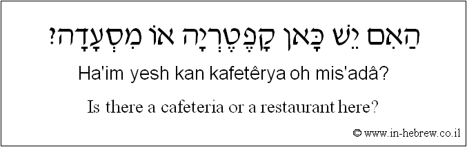 English to Hebrew: Is there a cafeteria or a restaurant here?