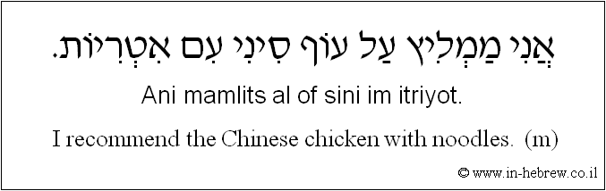 English to Hebrew: I recommend the Chinese chicken with noodles.  ( m )