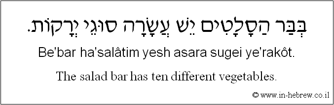 English to Hebrew: The salad bar has ten different vegetables.