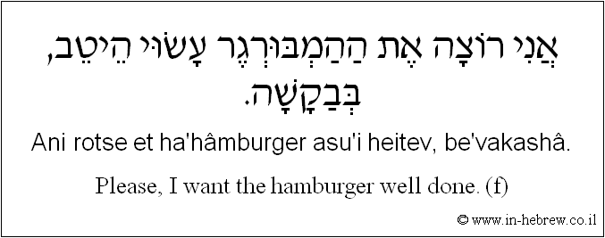English to Hebrew: Please, I want the hamburger well done. ( f )