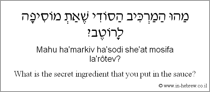 English to Hebrew: What is the secret ingredient that you put in the sauce?