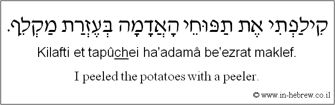 English to Hebrew: I peeled the potatoes with a peeler.