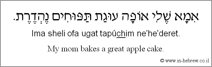 English to Hebrew: My mom bakes a great apple cake.