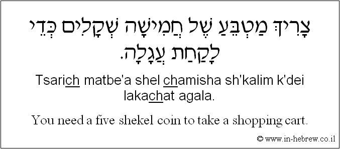 English to Hebrew: You need a five shekel coin to take a shopping cart.