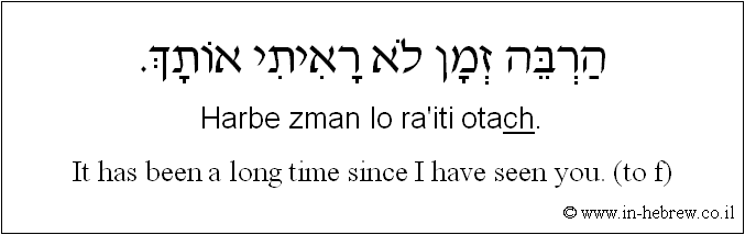 English to Hebrew: It has been a long time since I have seen you. ( to f )