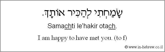 English to Hebrew: I am happy to have met you. ( to f )