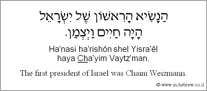English to Hebrew: The first president of Israel was Chaim Weizmann.