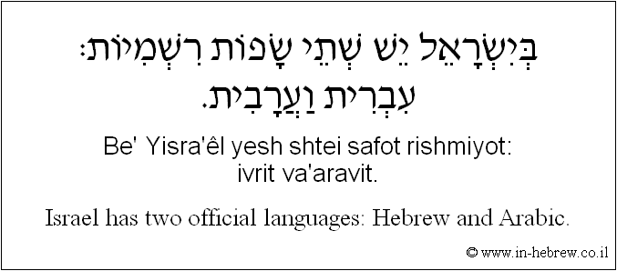 English to Hebrew: Israel has two official languages: Hebrew and Arabic.