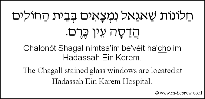 English to Hebrew: The Chagall stained glass windows are located at Hadassah Ein Karem Hospital.