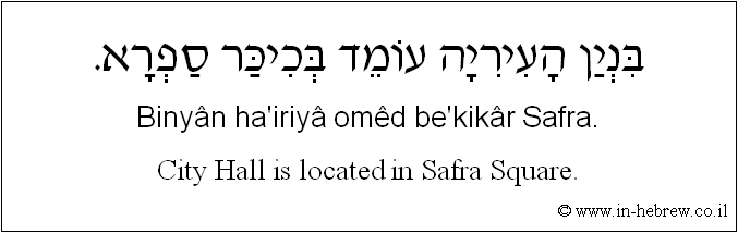 English to Hebrew: City hall is located in Safra Square.