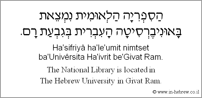 English to Hebrew: The National Library is located in Hebrew University in Givat Ram.